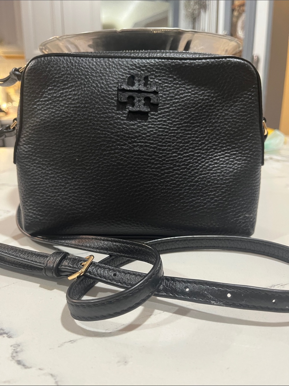 Tory Burch Black Pebbled Leather Camera Crossbody used once!